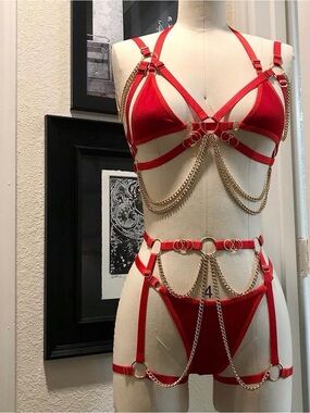 Red Strappy Chain Lingerie